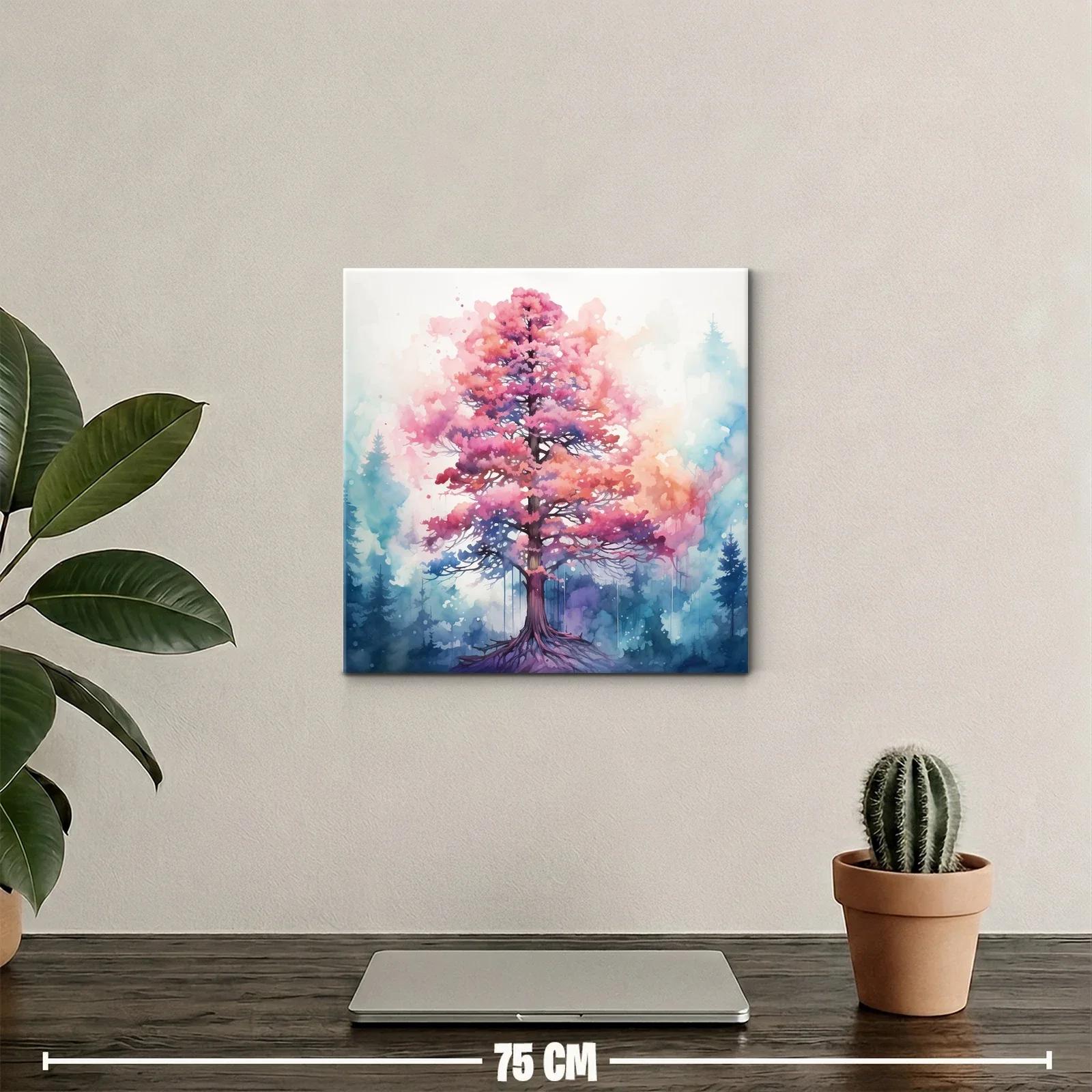 Árbol vibrante en tonos rosas y azules en paisaje onírico — miniatura 2