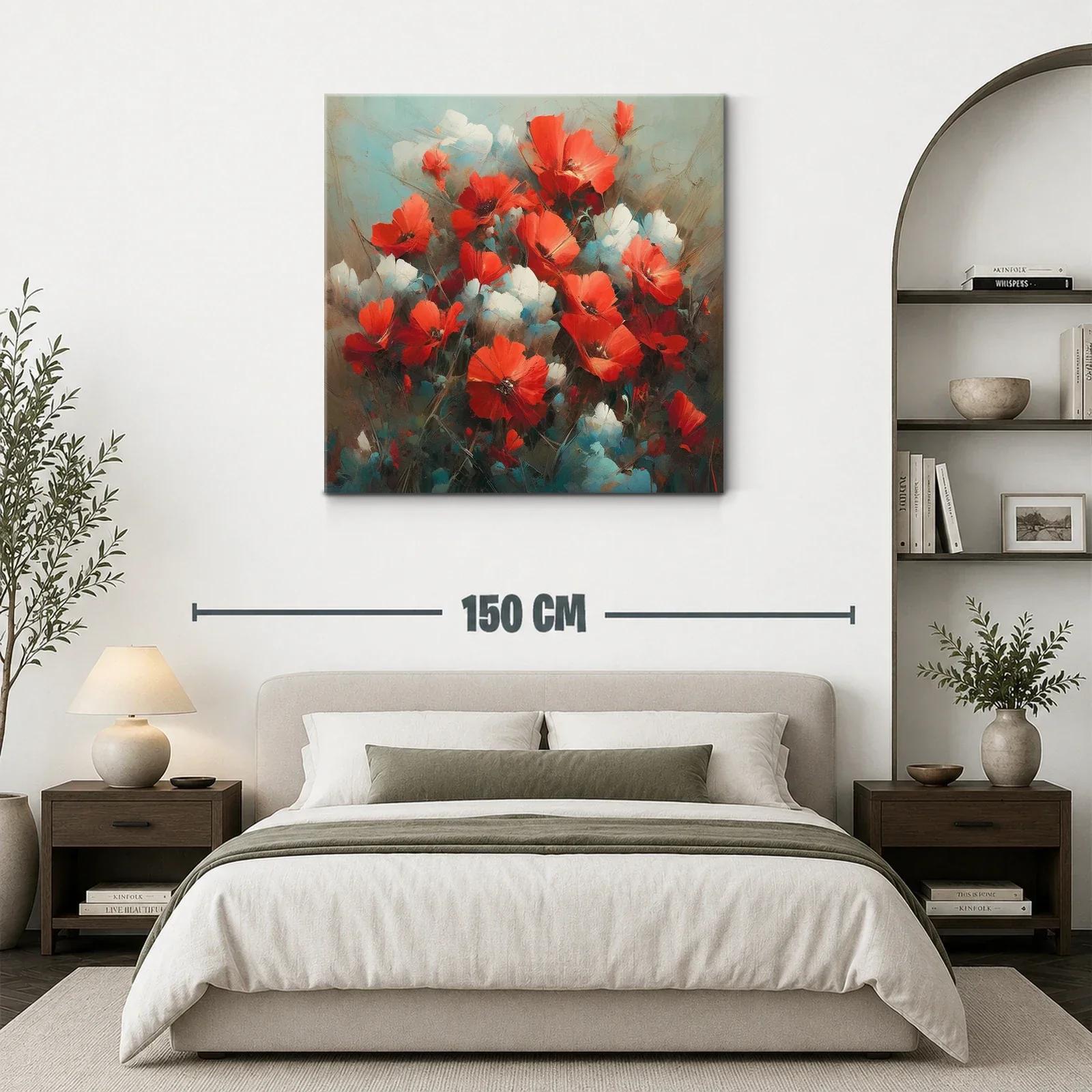 Cuadro floral con vibrantes amapolas rojas y detalles blancos — miniatura 3