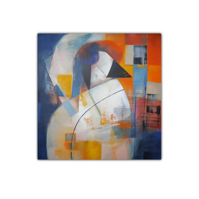 Cuadro abstracto con figura de ave en colores vibrantes