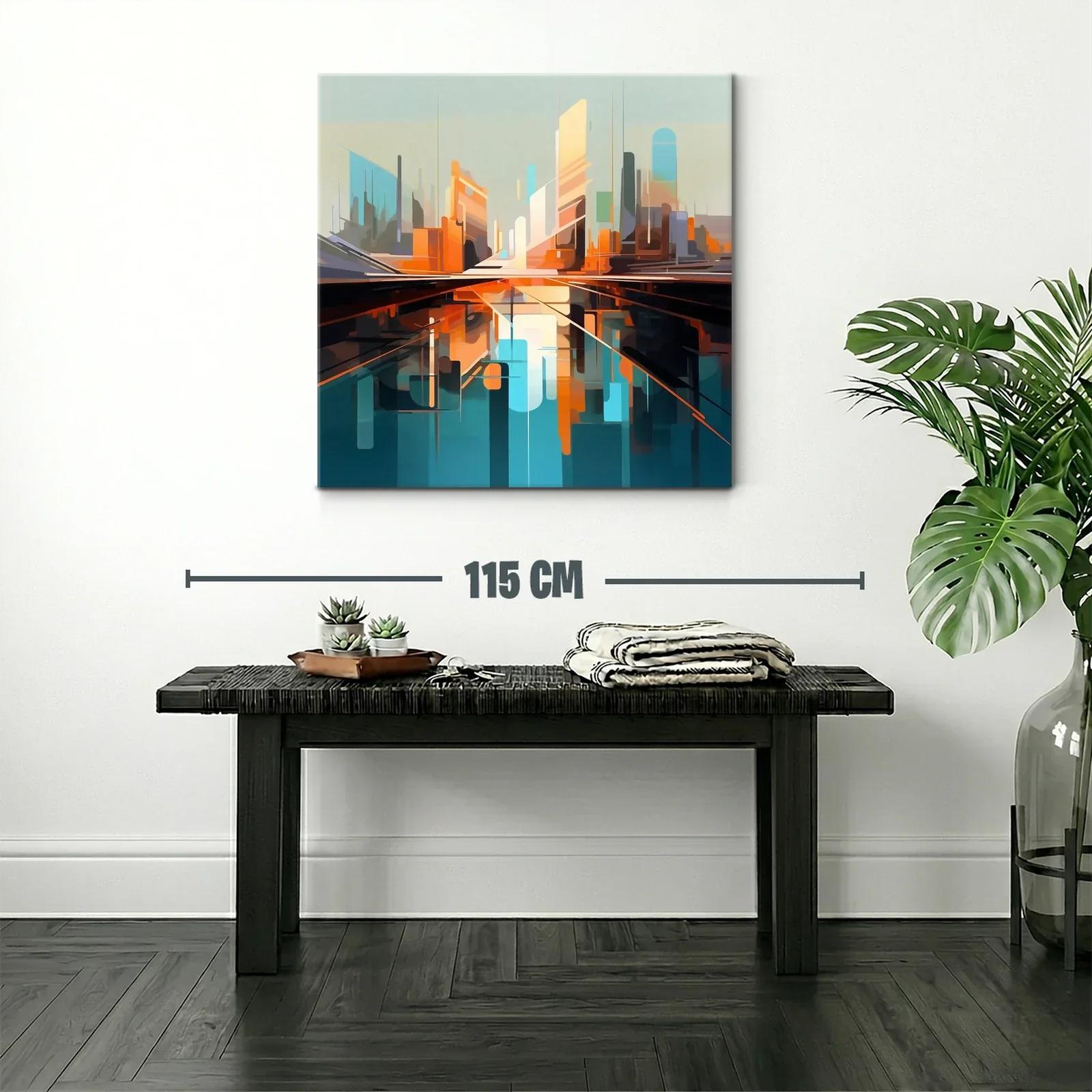 Cuadro abstracto con paisaje urbano futurista vibrante — miniatura 2