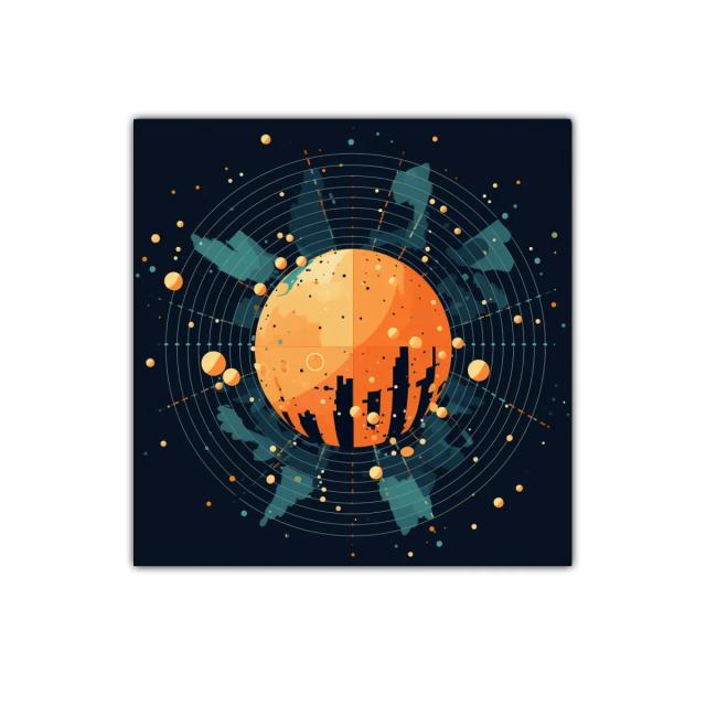 Cuadro decorativo esfera naranja en fondo oscuro