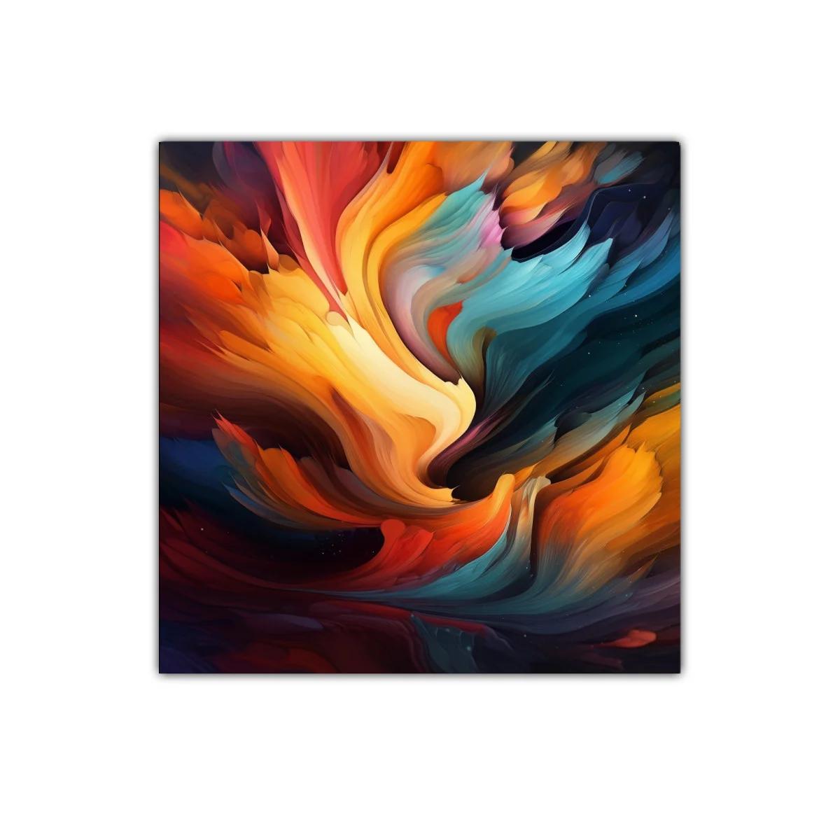 Cuadro abstracto con vibrantes ondas de colores cálidos y fríos