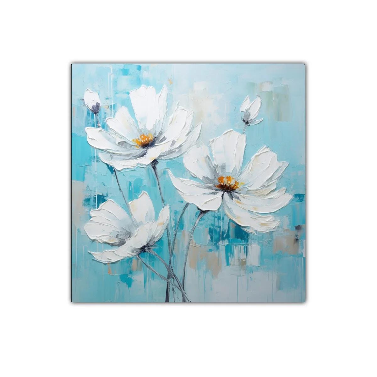 Cuadro decorativo con flores blancas sobre fondo azul claro — imagen principal
