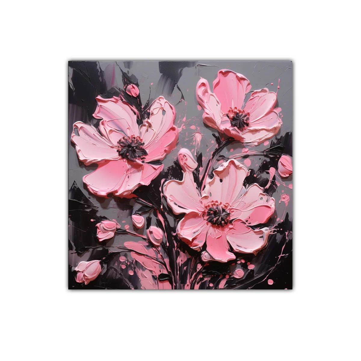Cuadro decorativo con flores rosas sobre fondo oscuro