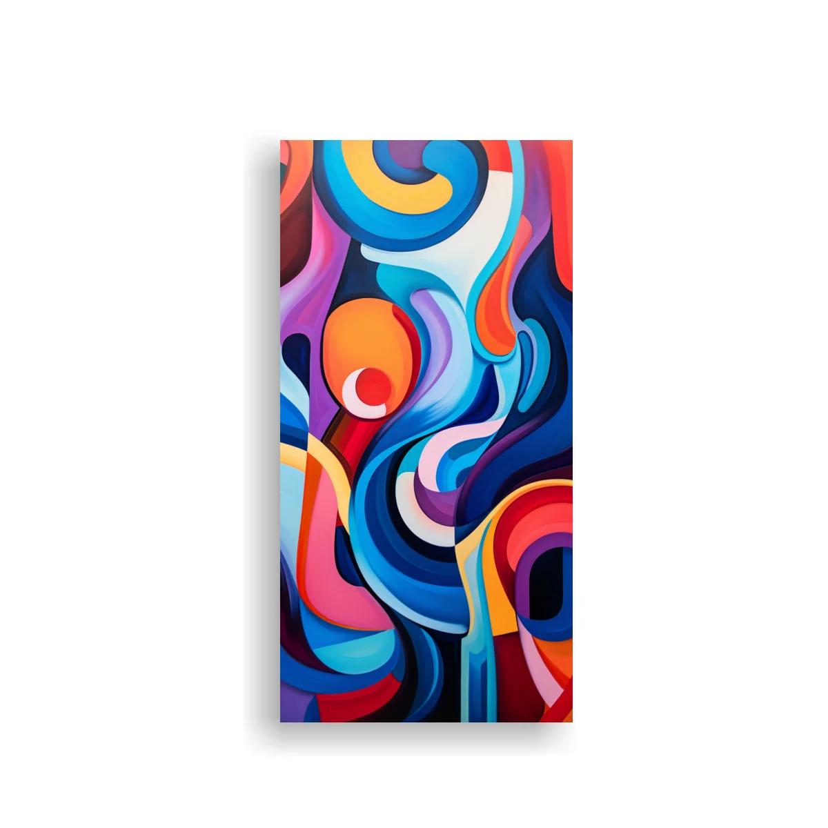 Cuadro de formas curvas abstractas con espirales y bandas de color