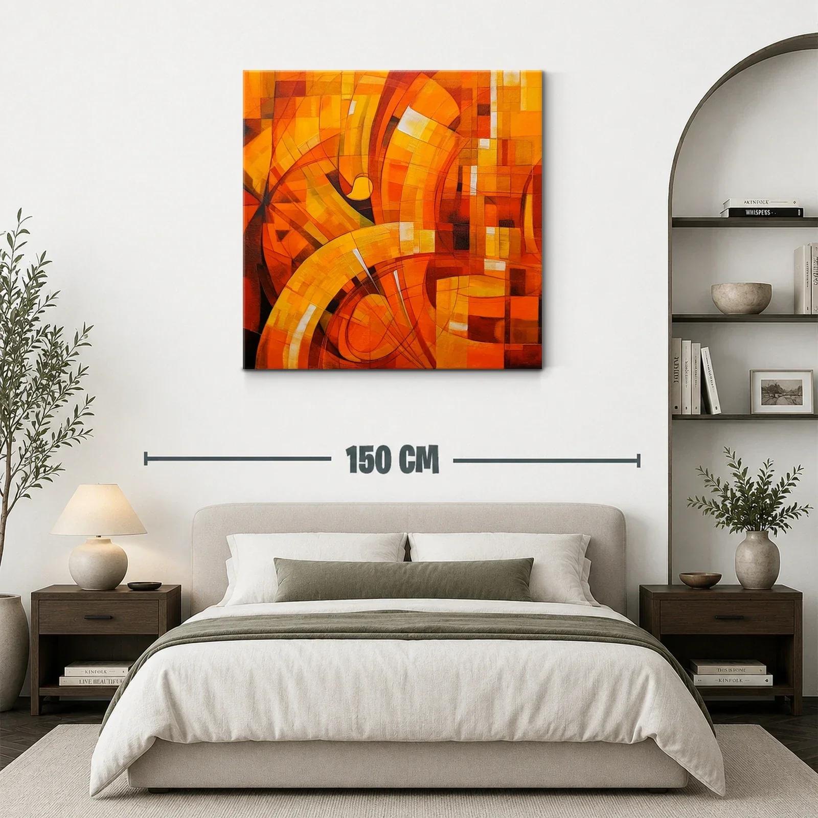 Cuadro abstracto en tonos cálidos naranja y amarillo — miniatura 3