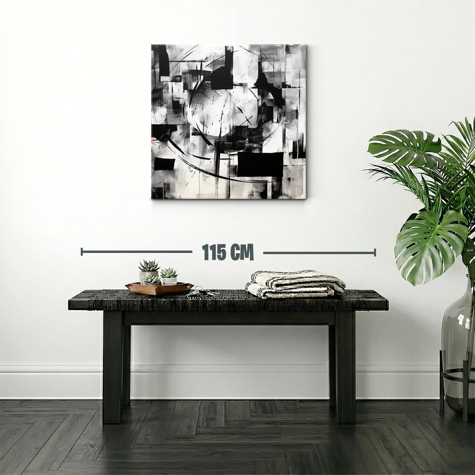 Cuadro abstracto en blanco y negro con formas geométricas — miniatura 2