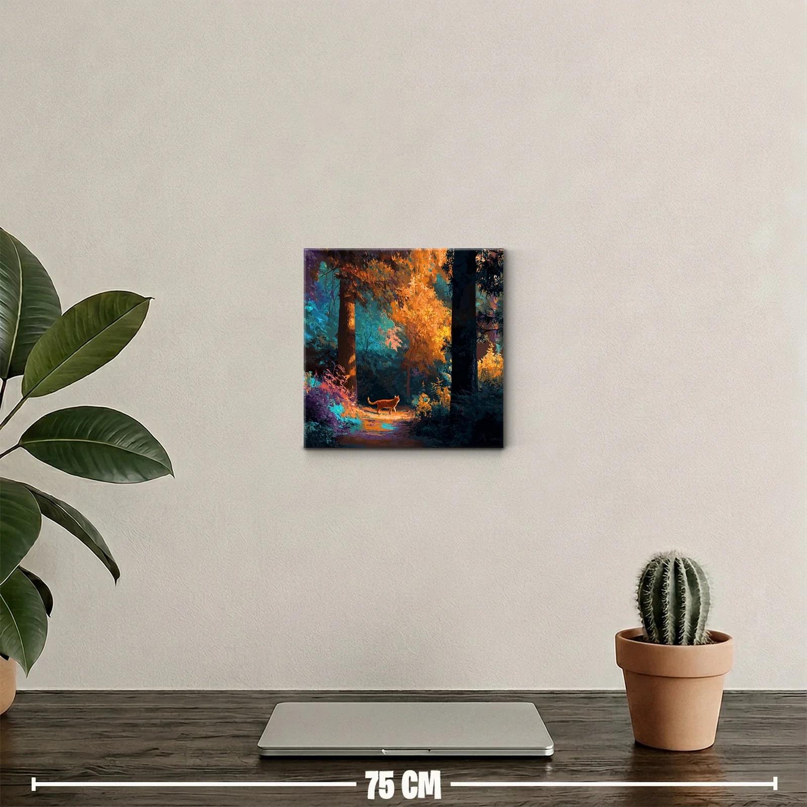 Paisaje otoñal con gato caminando entre árboles — miniatura 2