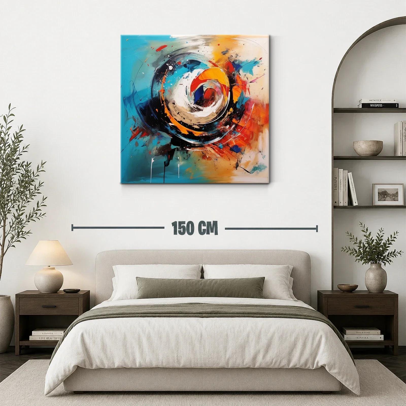 Cuadro abstracto con remolinos en tonos vibrantes y cálidos — miniatura 3