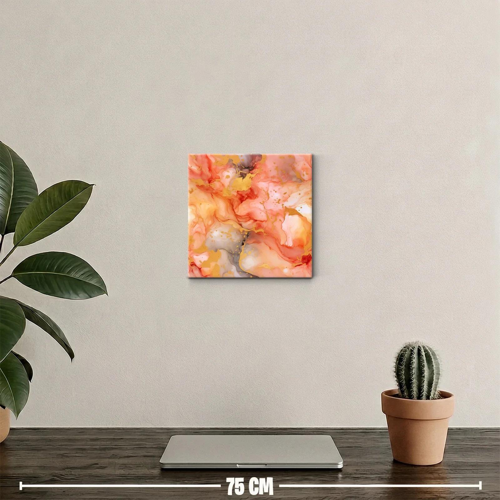 Cuadro abstracto con tonos cálidos y detalles dorados — miniatura 2