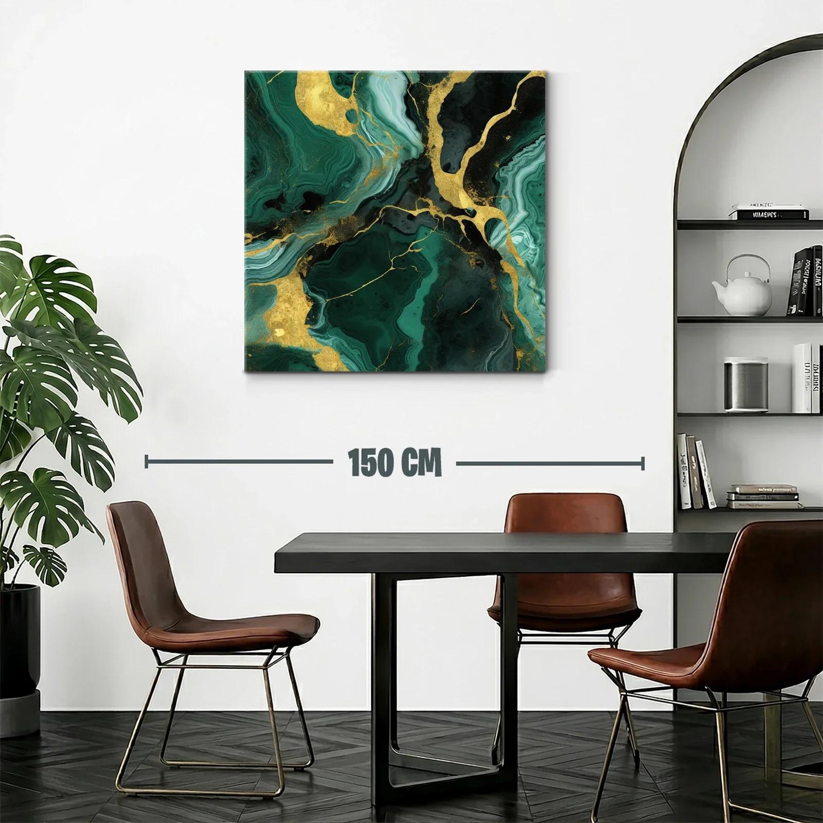 Cuadro abstracto con tonos verdes y detalles dorados brillantes — miniatura 2