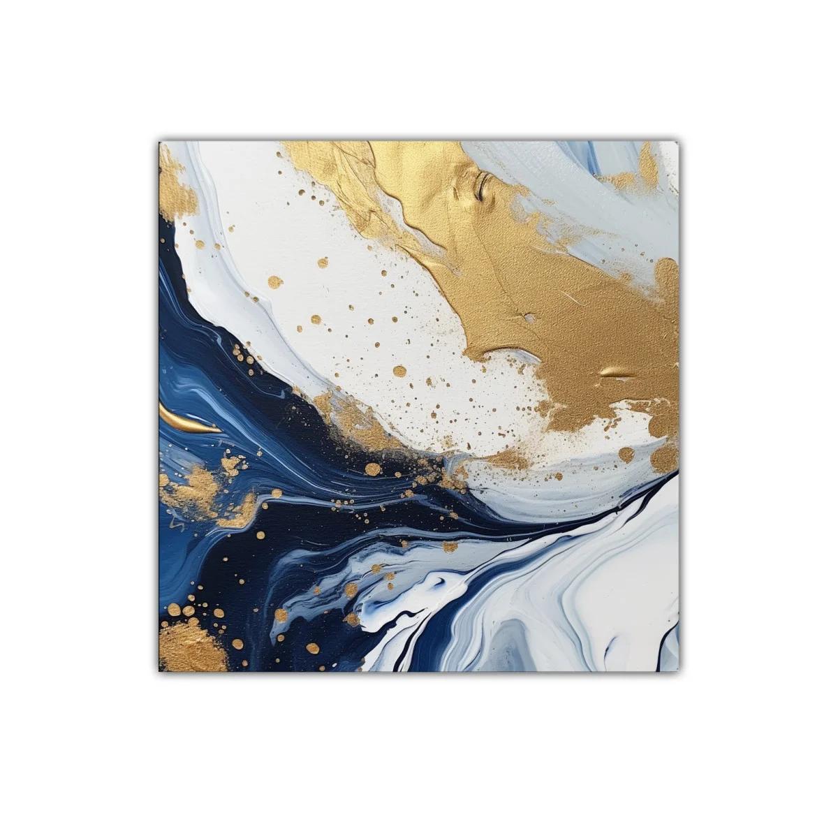 Cuadro decorativo con efecto marmoleado en azul y dorado — imagen principal