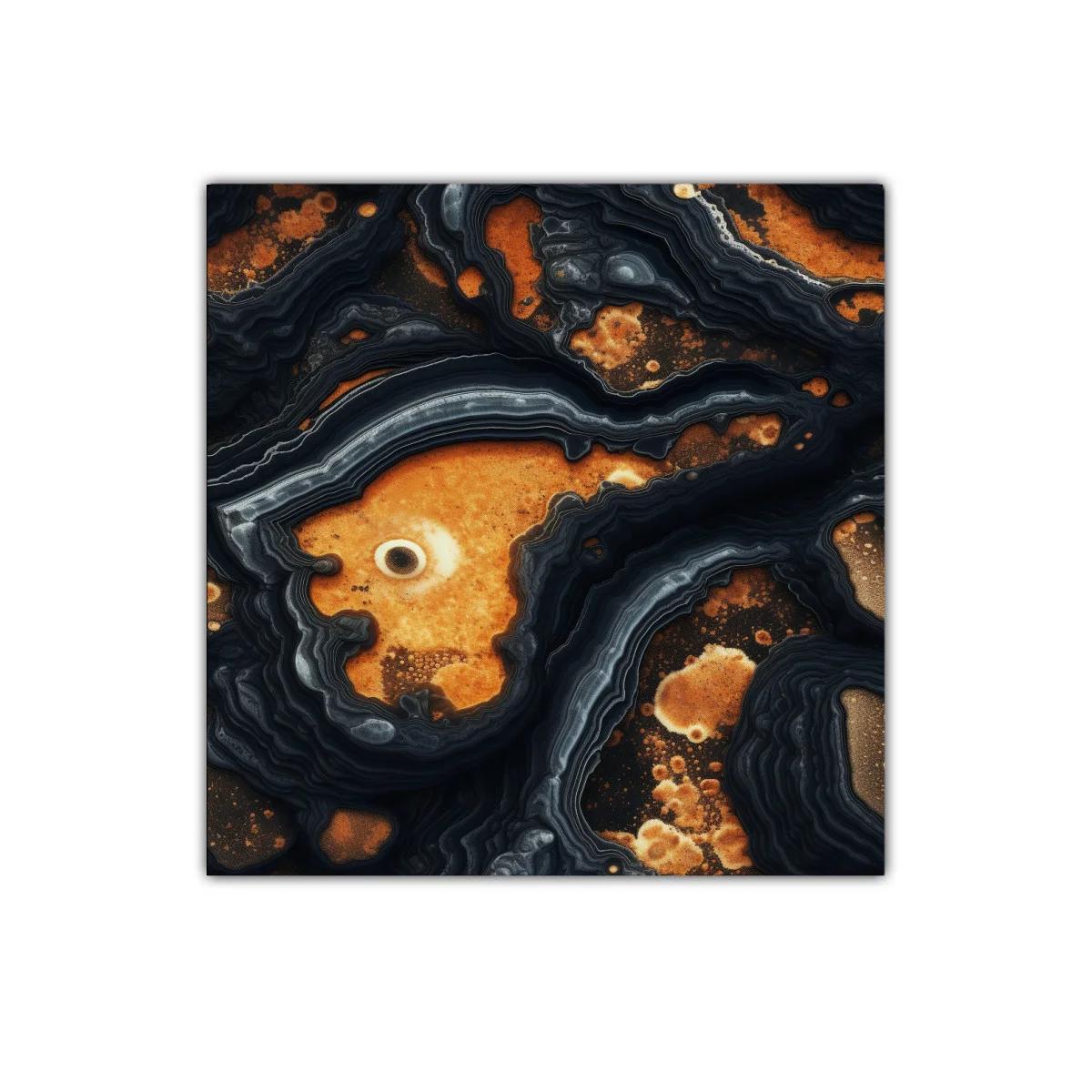 Cuadro abstracto con tonos ocres y detalles negro grisáceos