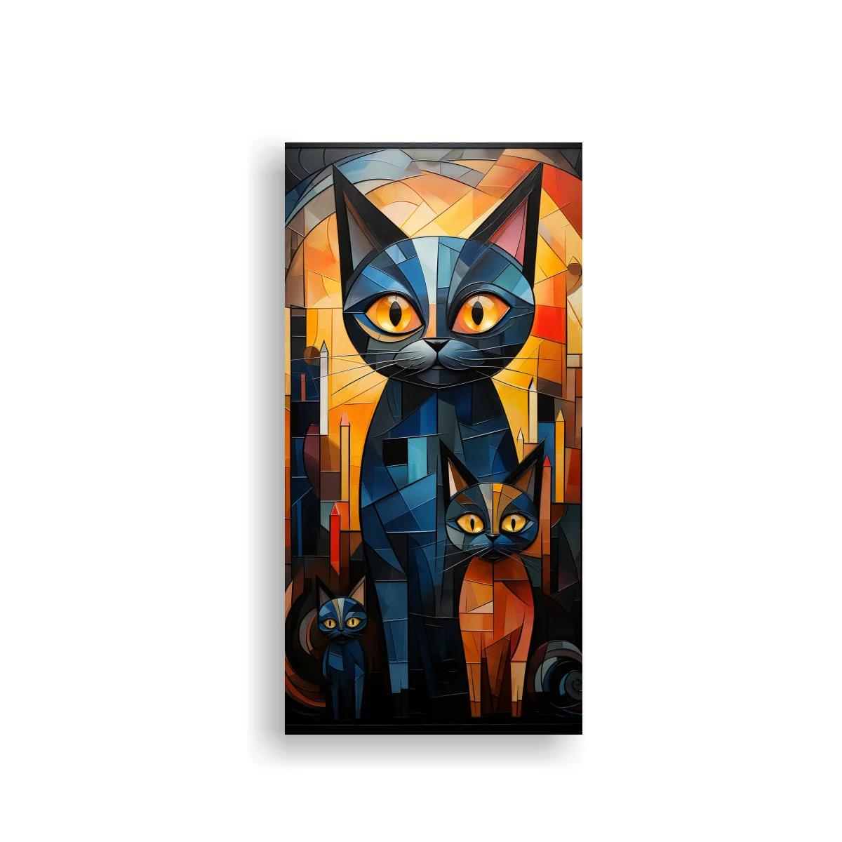 Cuadro gato negro de ojos amarillos y cola curvada