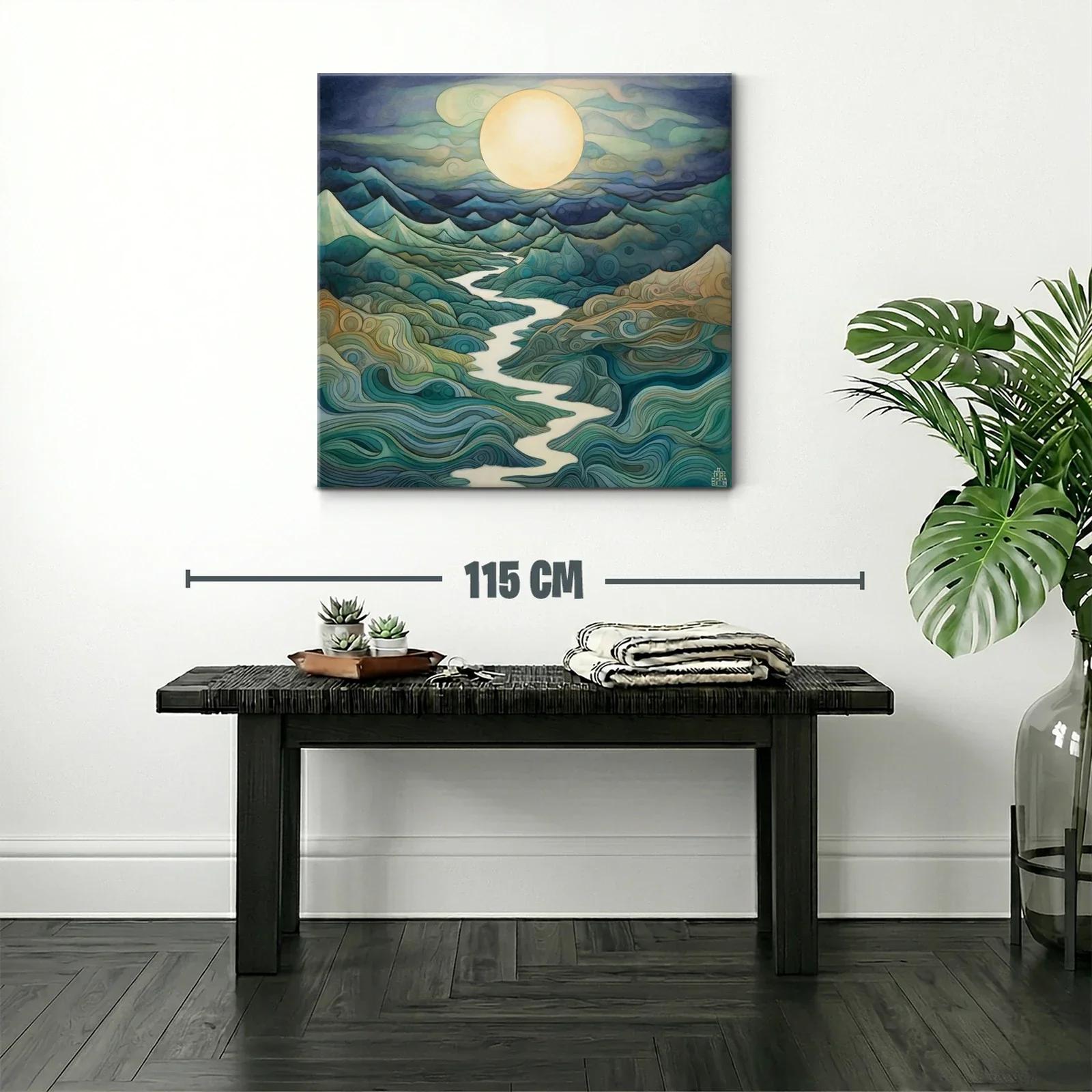 Paisaje onírico con río serpenteante bajo luna llena — miniatura 2