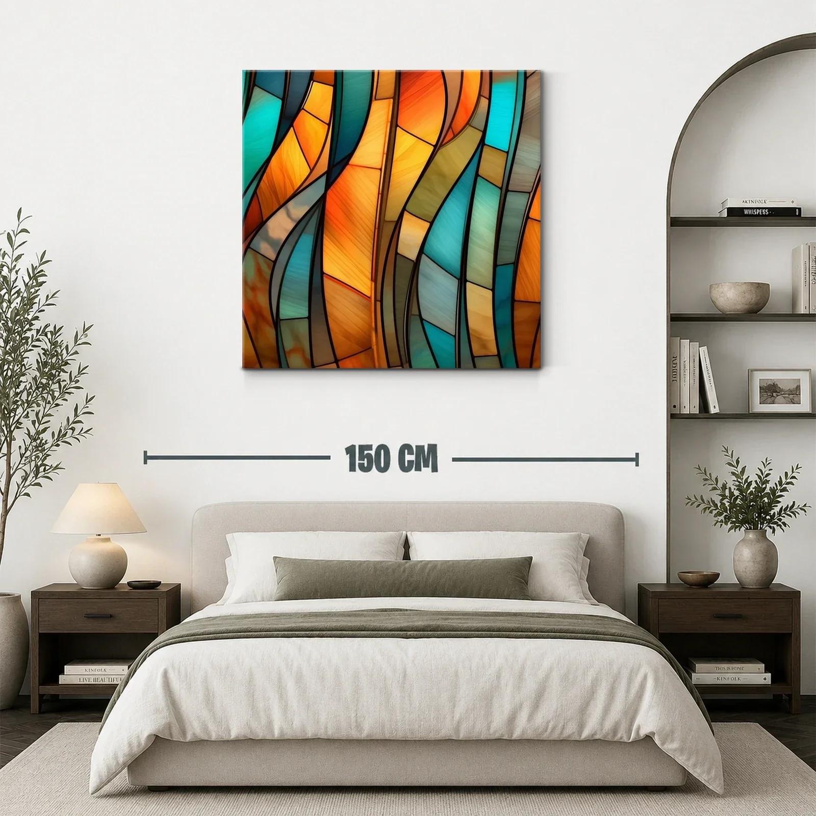 Cuadro abstracto con tonos cálidos y fríos entrelazados — miniatura 3
