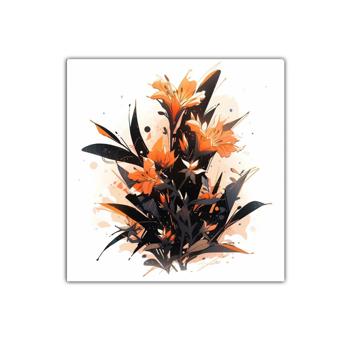 Flores en tonos cálidos con contrastes oscuros y dinamismo — imagen principal