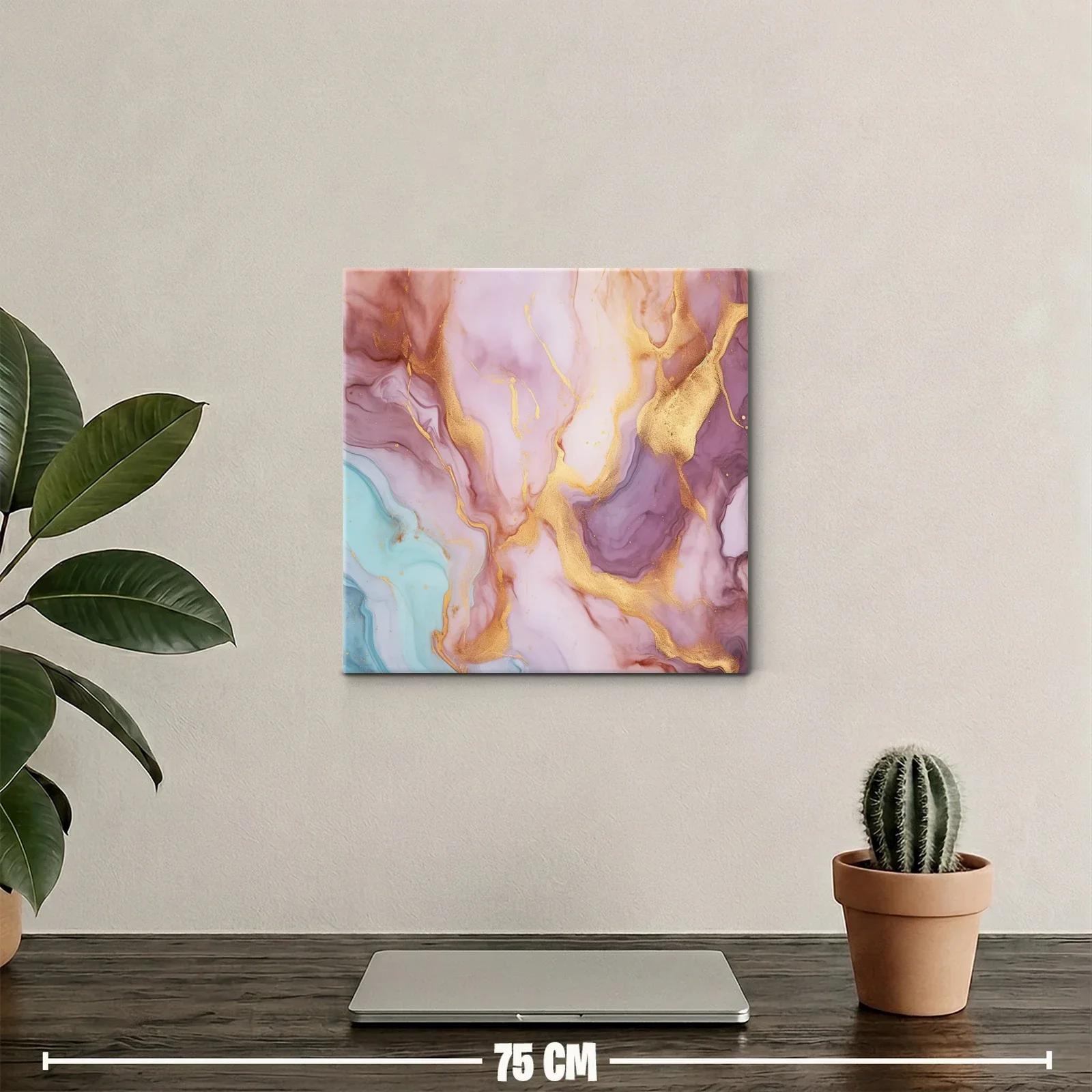 Cuadro abstracto con tonos pastel y detalles dorados vibrantes — miniatura 2