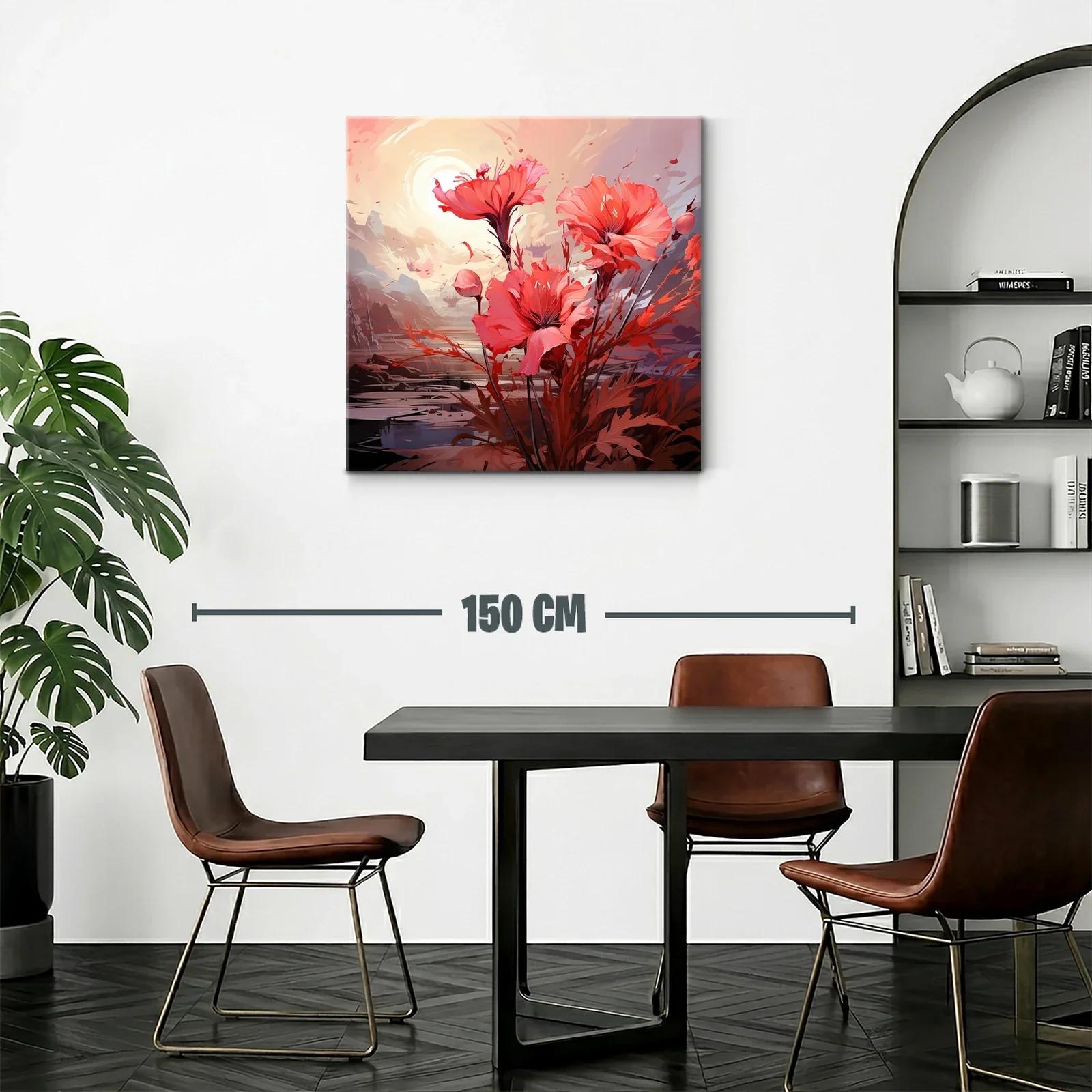 Cuadro floral con vibrantes tonos rojos y atardecer suave — miniatura 2