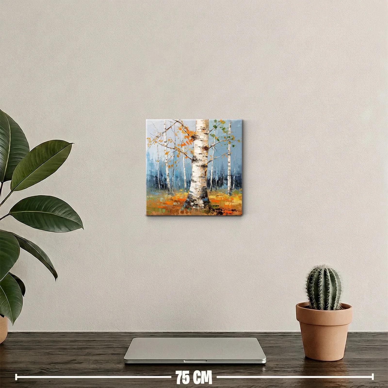 Bosque de abedules con tonos otoñales y cielo azul — miniatura 2