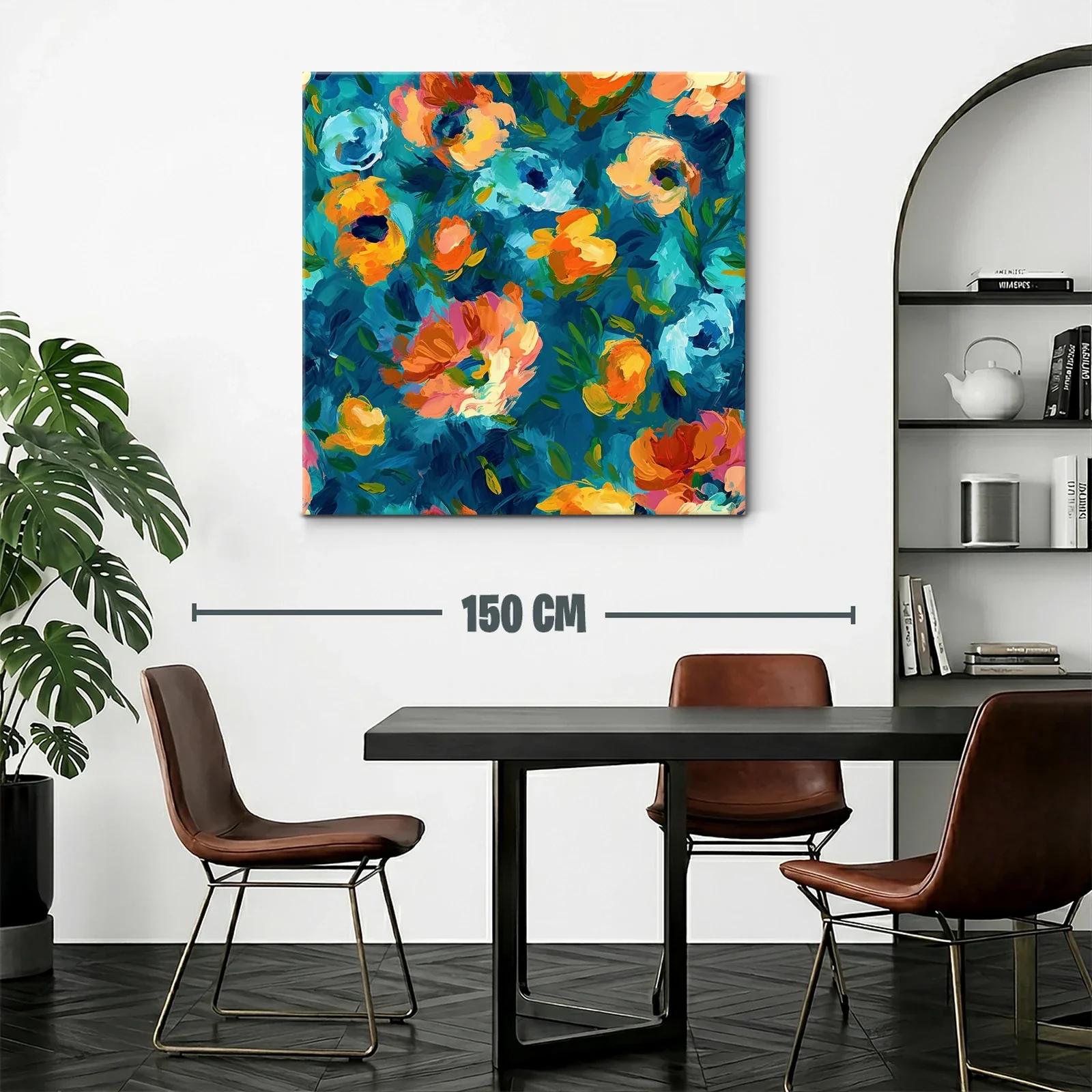 Cuadro floral vibrante con tonos azules y naranjas — miniatura 2
