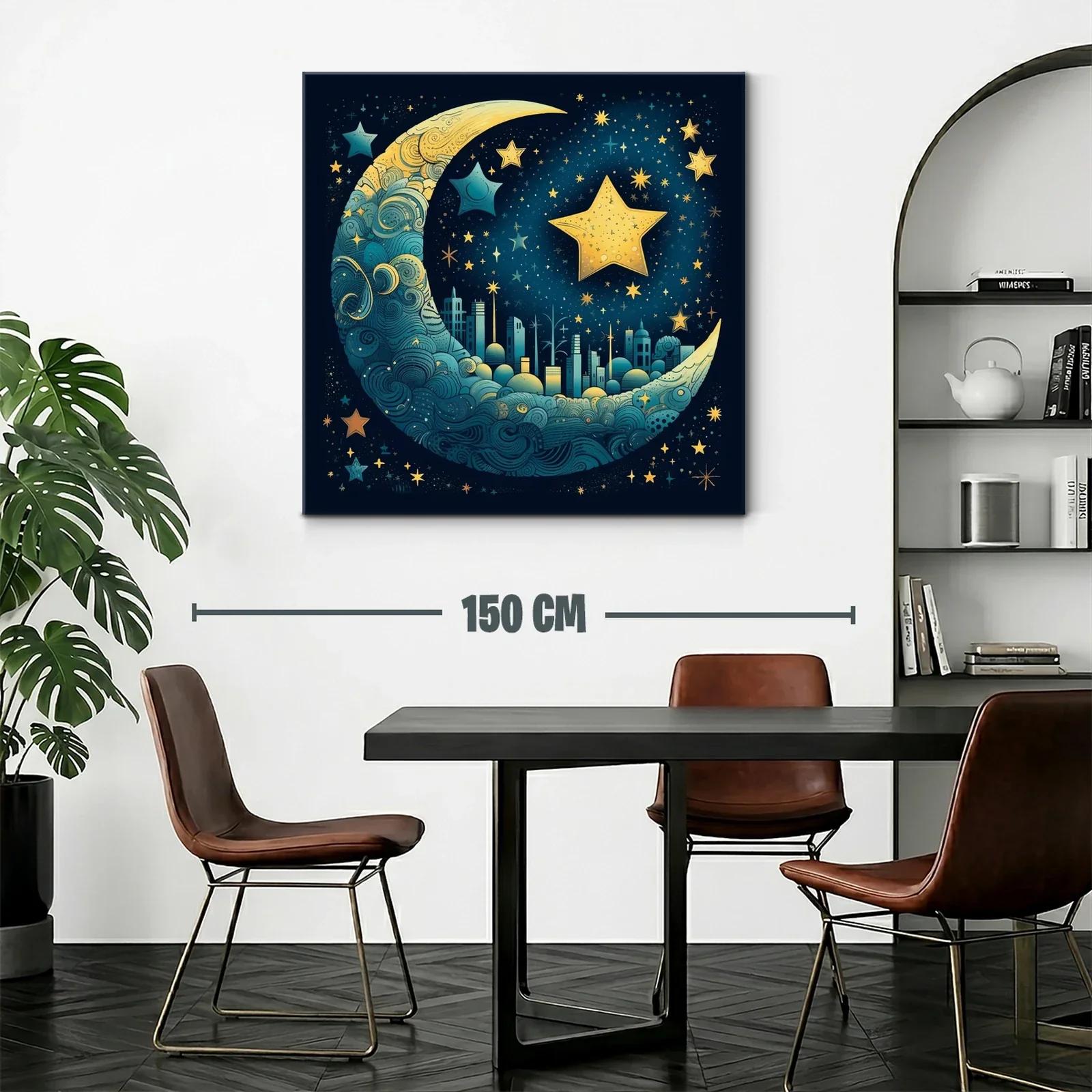 Ciudad mágica en luna azul y estrellas doradas — miniatura 2