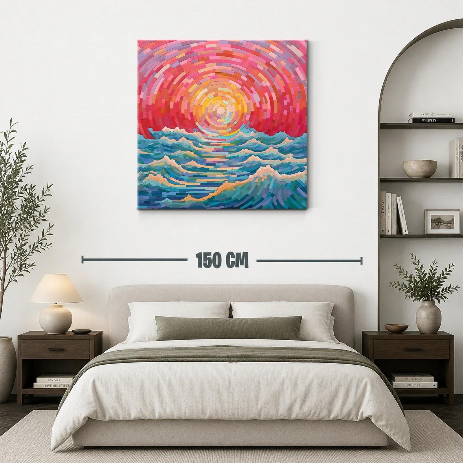 Cuadro vibrante con olas y sol en tonos cálidos y fríos — miniatura 3