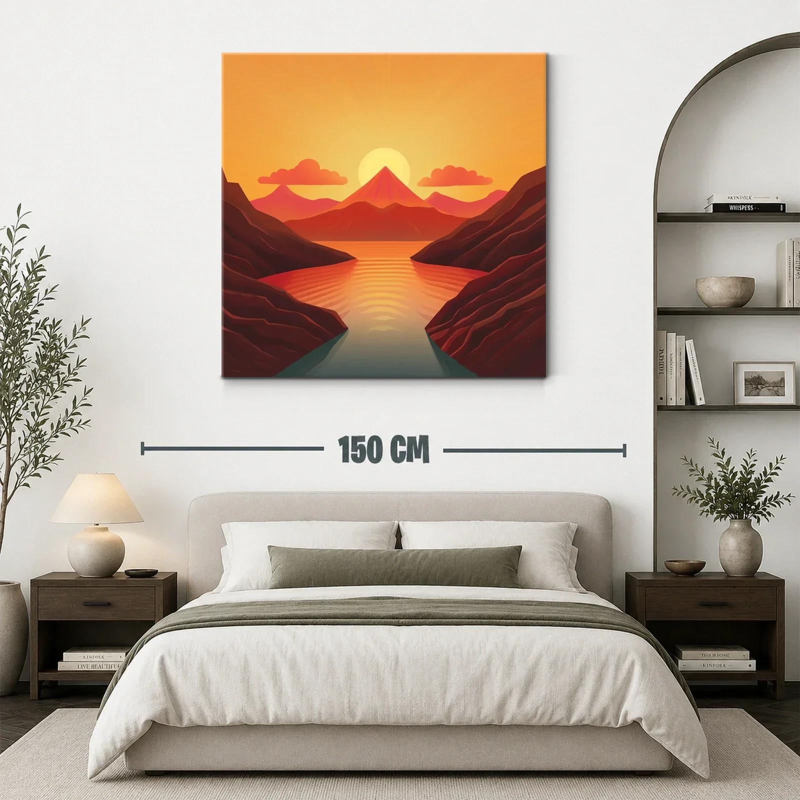 Paisaje cálido con montaña y lago al atardecer — miniatura 3