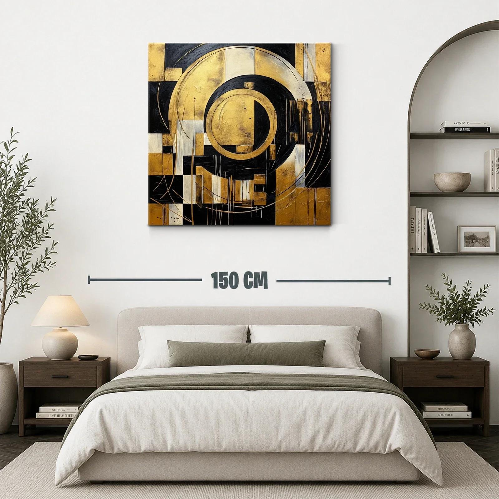 Cuadro Abstracto con Círculos Dorados y Negro Elegante — miniatura 3