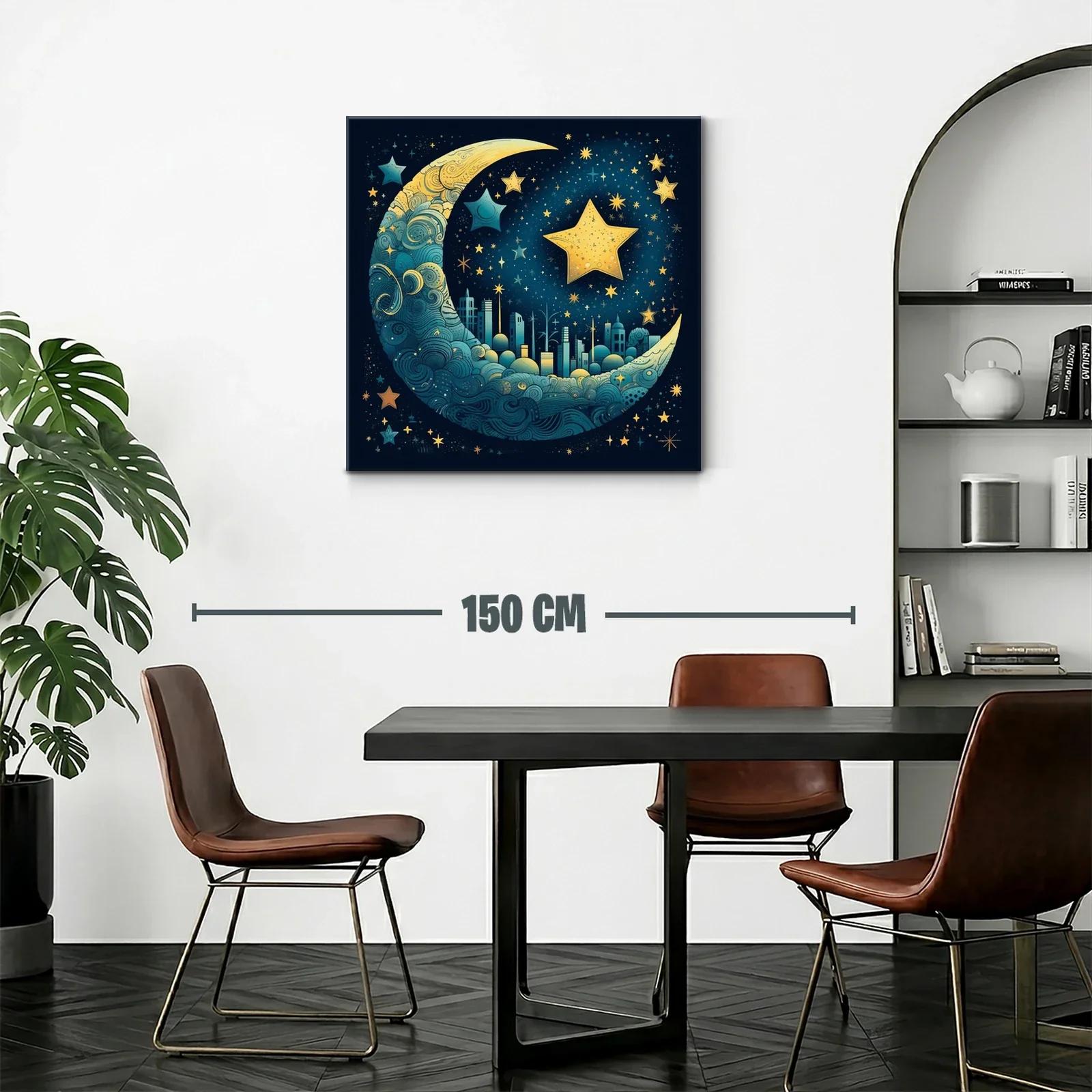 Ciudad mágica en luna azul y estrellas doradas — miniatura 2