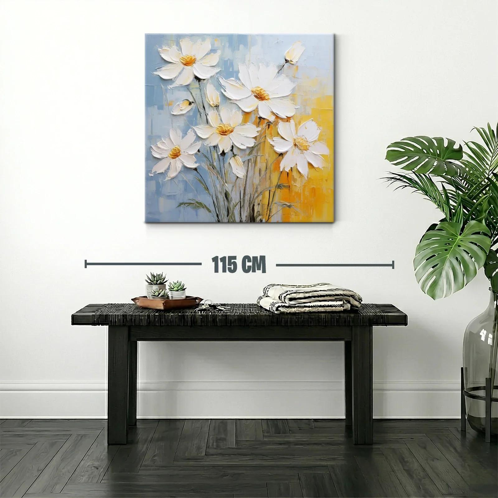 Cuadro con ramo de flores blancas y fondo azul y amarillo — miniatura 2