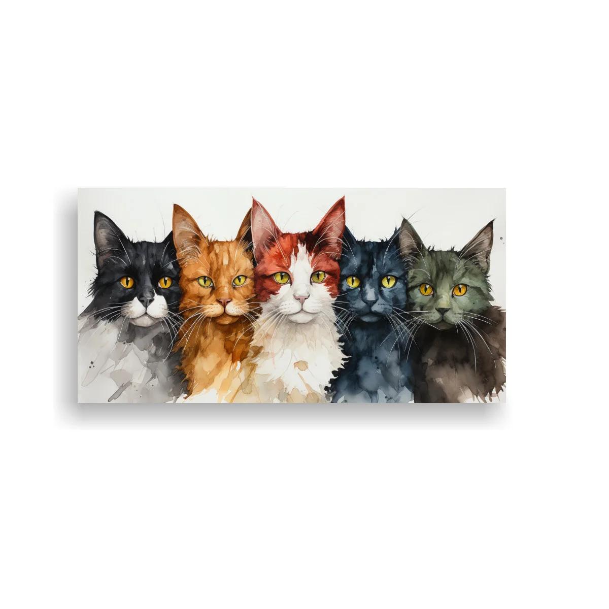 Cuadro grupo de cinco gatos de frente y muy juntos — imagen principal
