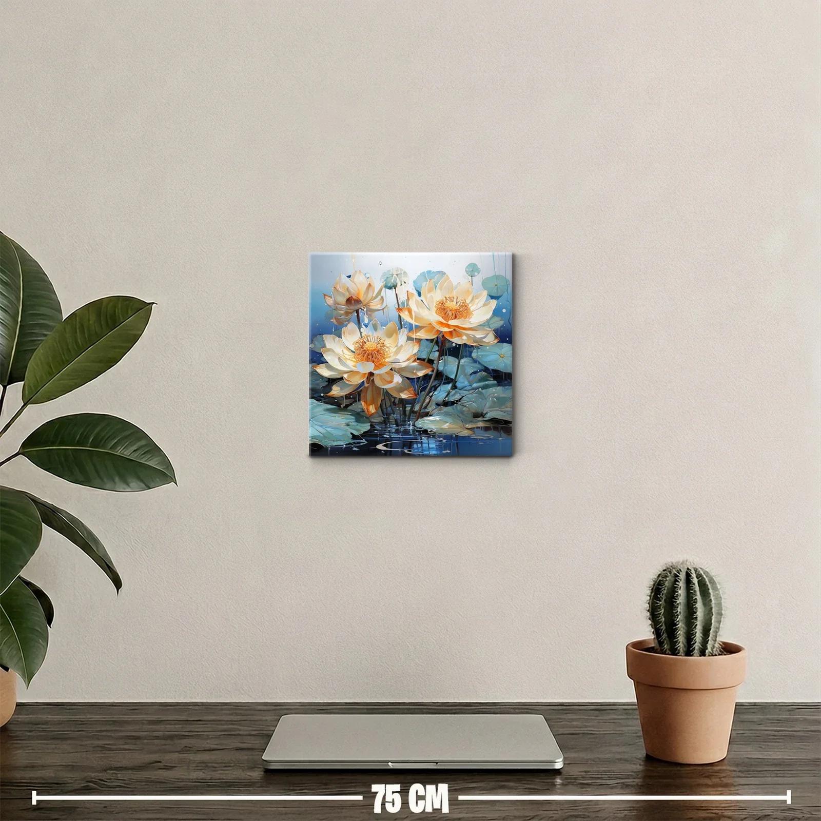 Lotos dorados en estanque azul sereno decorativo — miniatura 2