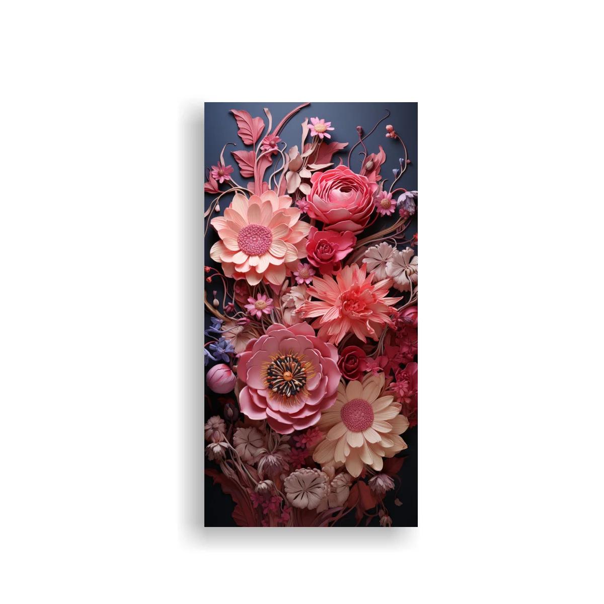 Cuadro ramo de flores rosas sobre fondo azul marino
