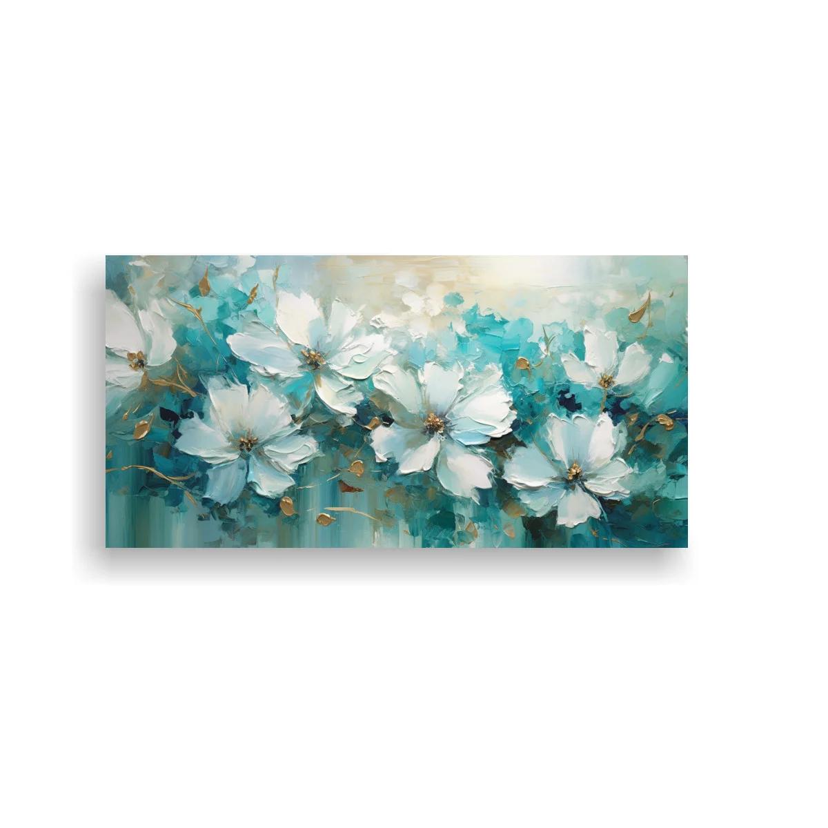 Cuadro flores blancas con toques turquesa y dorados — imagen principal