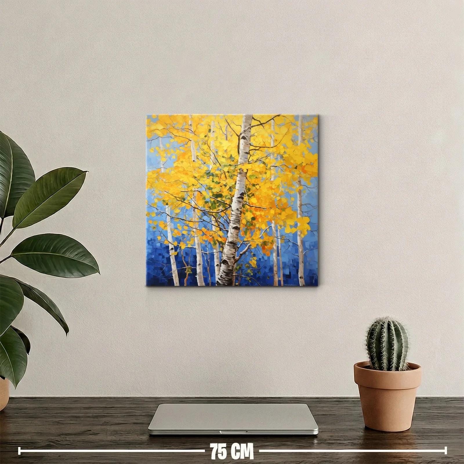 Bosque de abedules con hojas doradas y cielo azul — miniatura 2