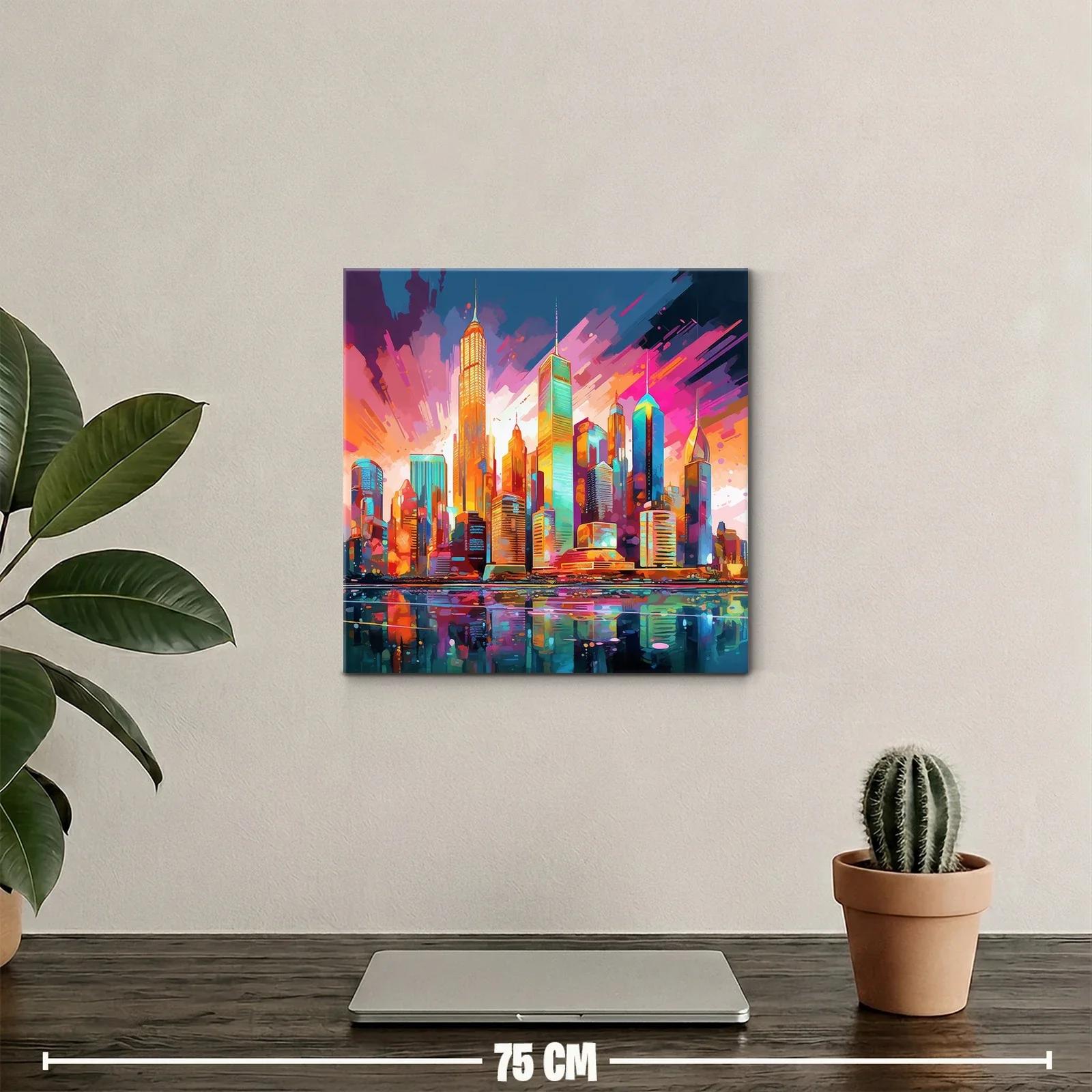 Vibrante ciudad al atardecer con reflejos intensos — miniatura 2