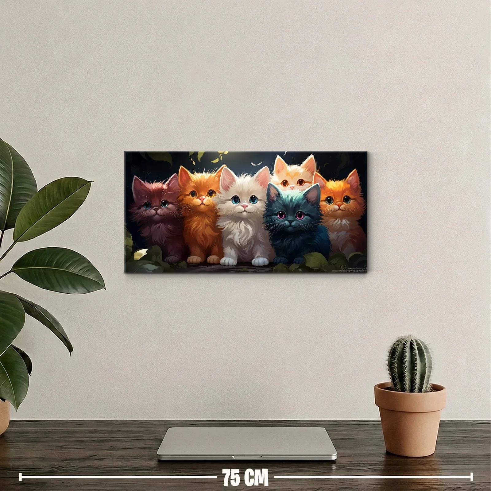 Cuadro grupo de gatitos sobre fondo oscuro con luz suave — miniatura 2