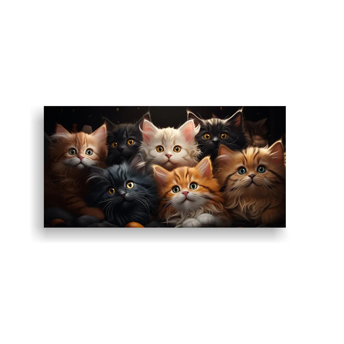 Cuadro grupo de gatitos peludos con ojos brillantes