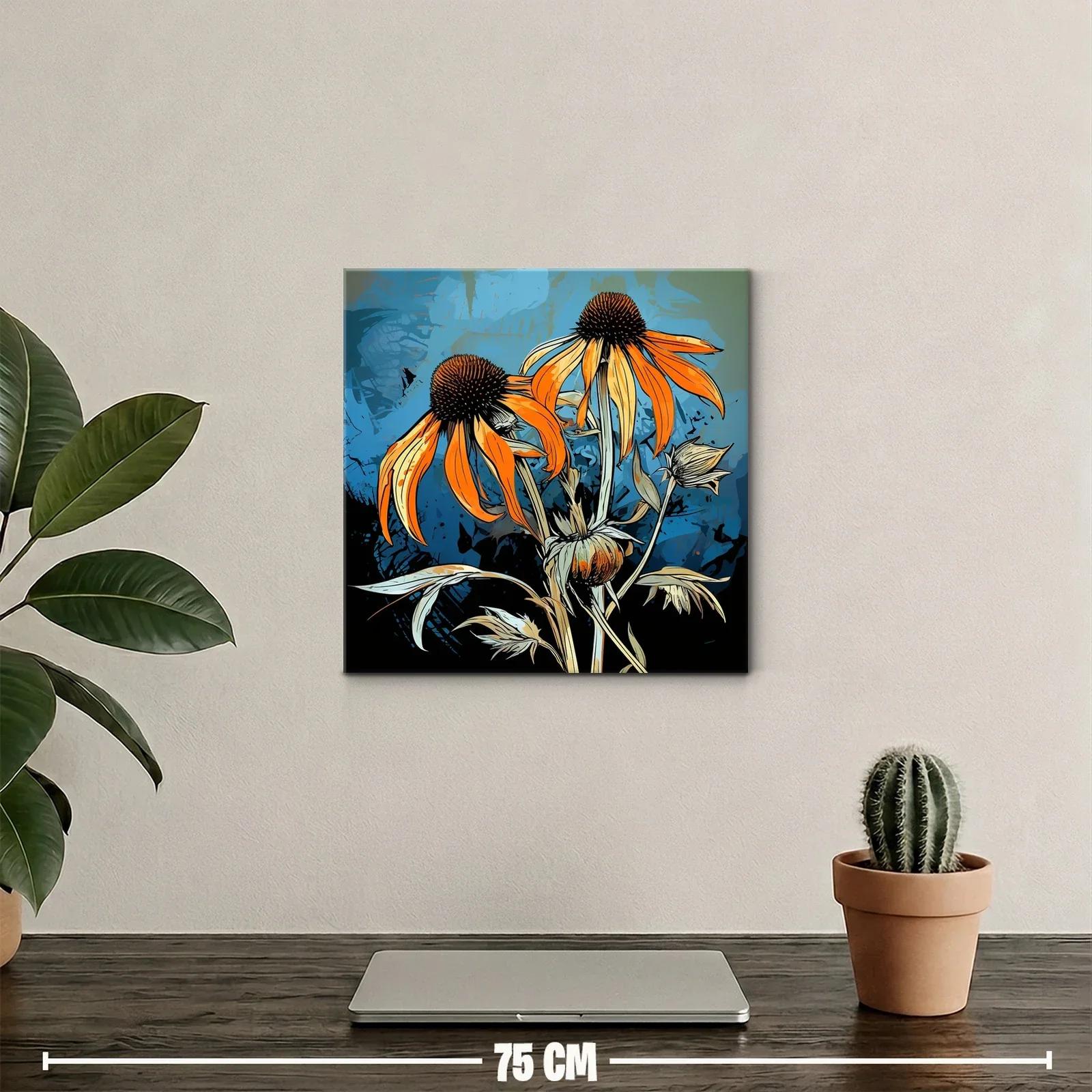 Flores naranjas vibrantes sobre fondo azul dinámico — miniatura 2