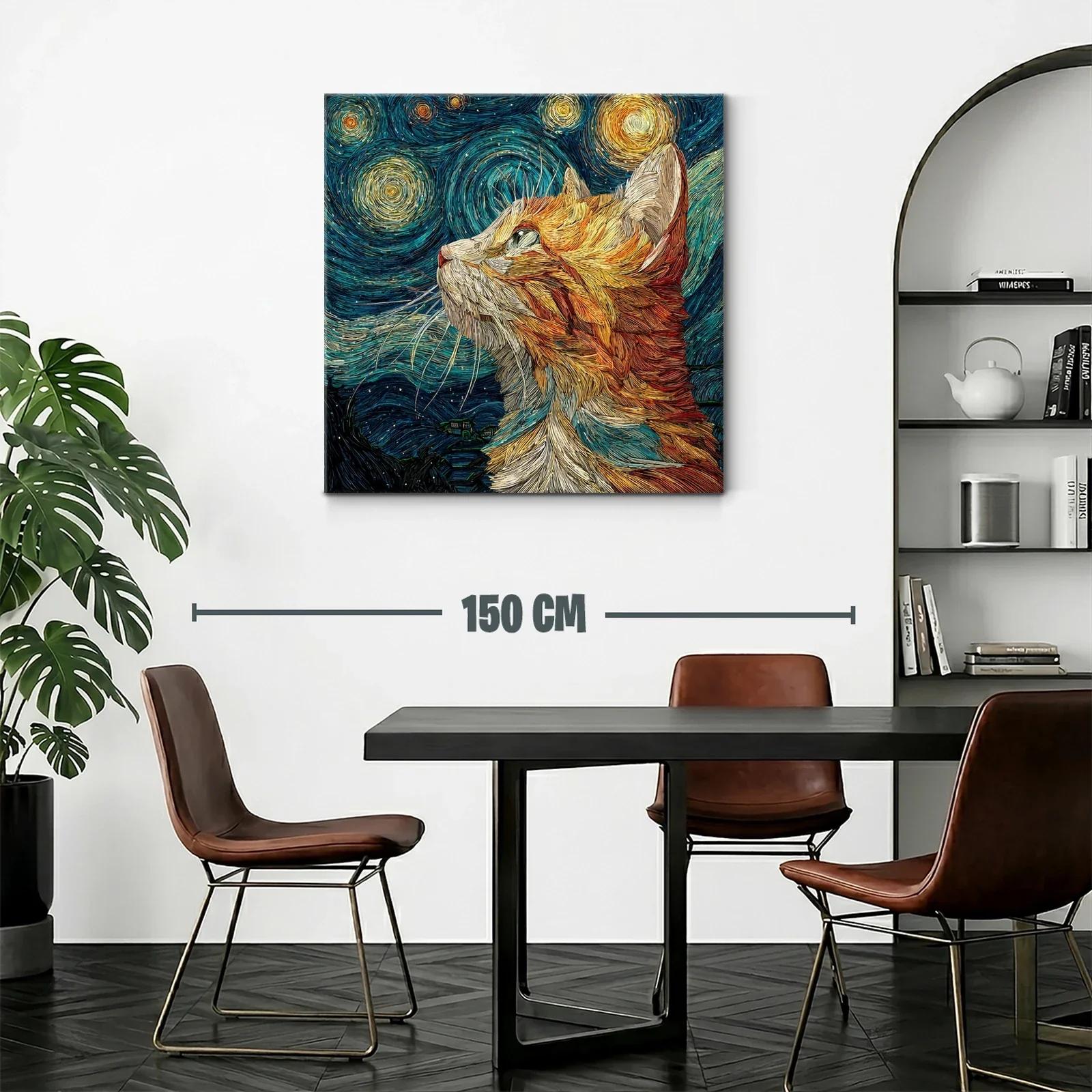 Gato mirando el cielo estrellado con textura vibrante — miniatura 2