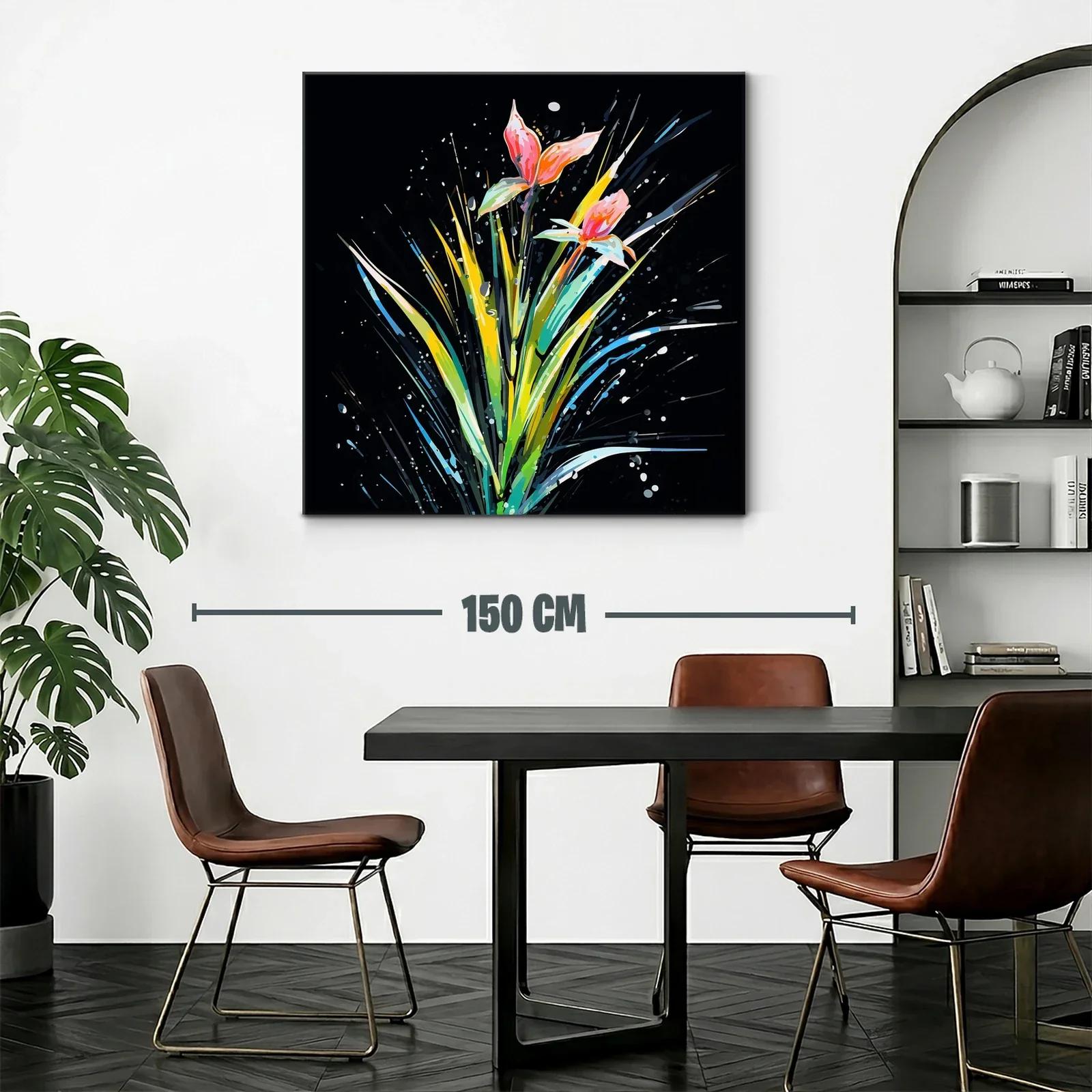 Cuadro moderno con flores vibrantes sobre fondo oscuro — miniatura 2