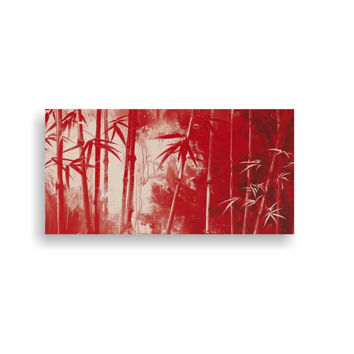 Cuadro cañas de bambú en niebla roja