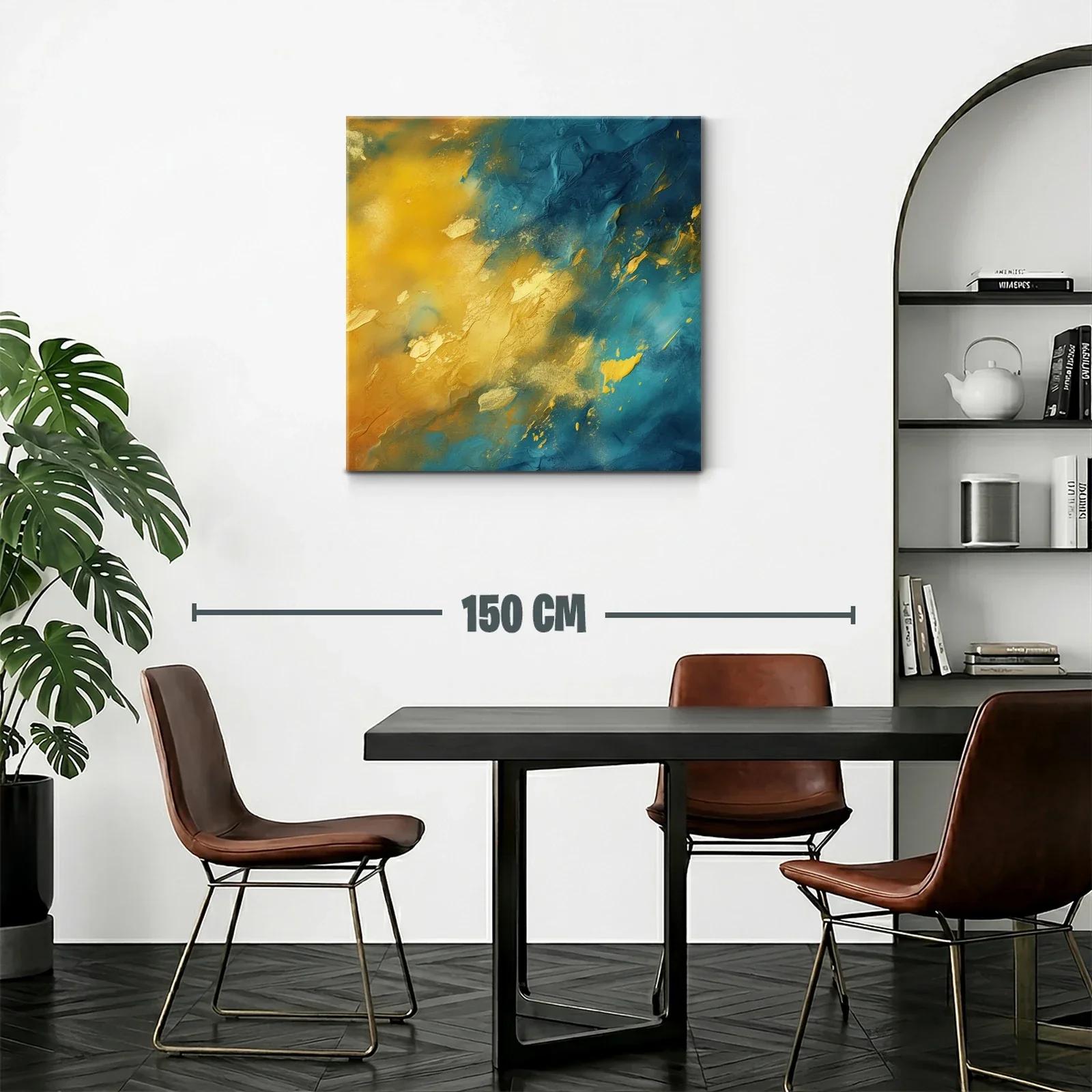 Cuadro abstracto en tonos dorados y azules vibrantes — miniatura 2