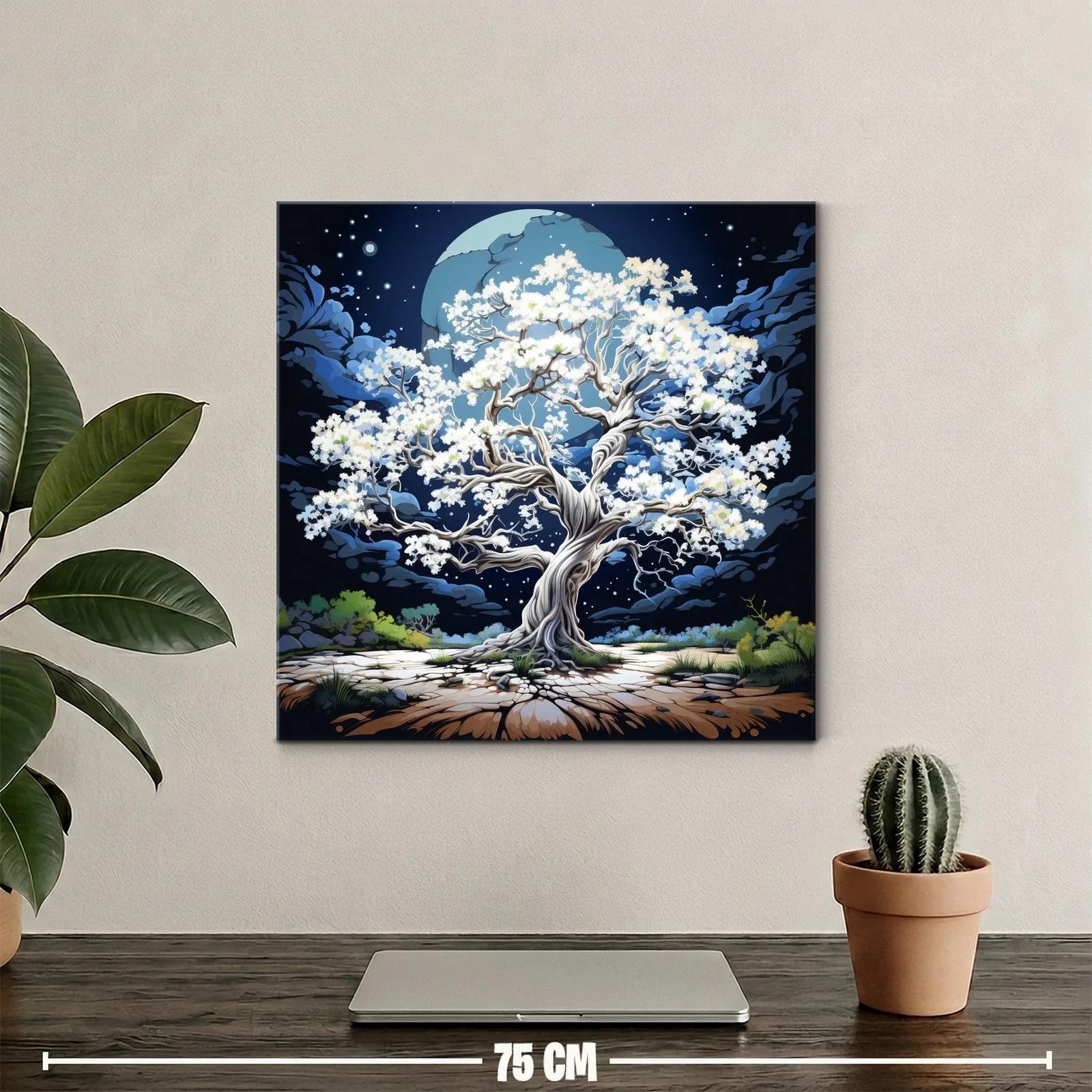 Árbol Blanco Brillando Bajo La Luna Llena — miniatura 2