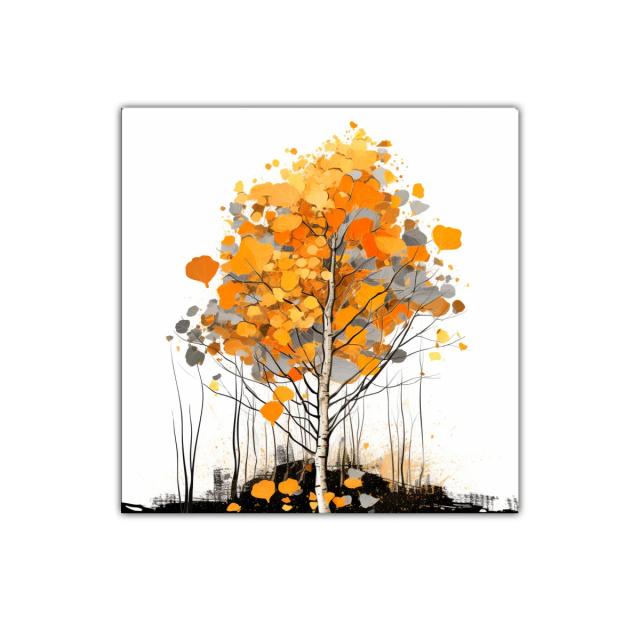 Árbol de otoño con hojas en tonos naranjas y grises