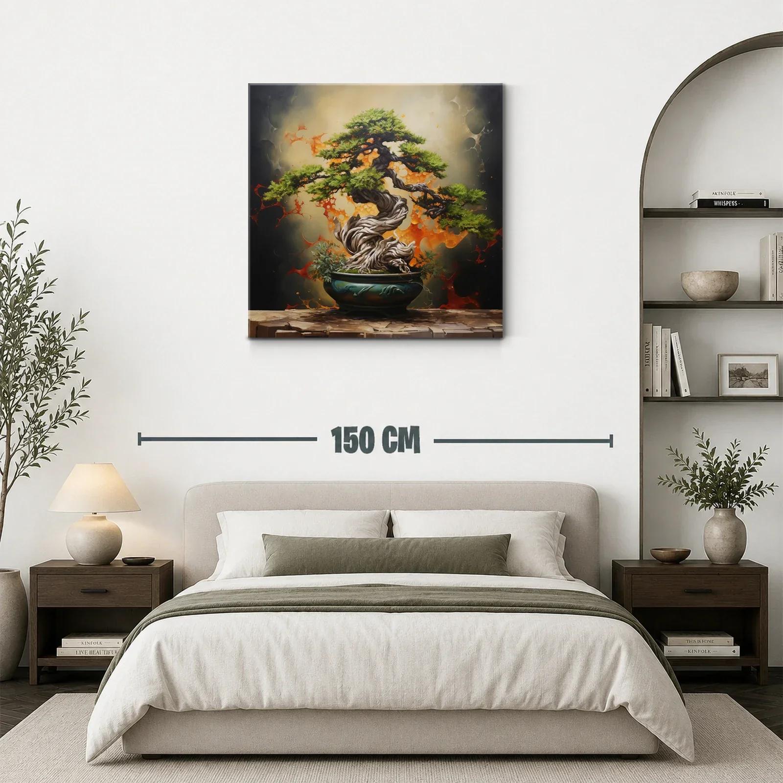 Cuadro Bonsái con Fondo Abstracto en Tonos Cálidos — miniatura 3