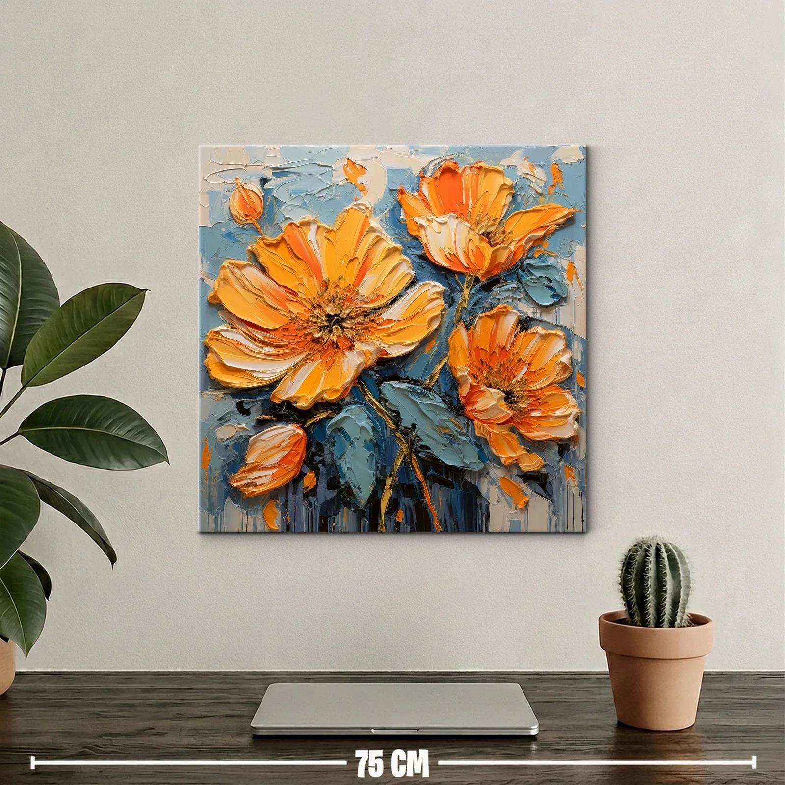 Cuadro floral con vibrantes tonalidades naranjas y azules — miniatura 2