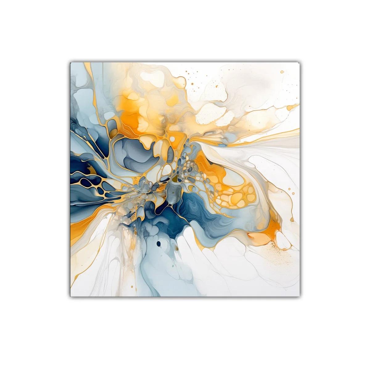 Composición abstracta con tonos dorados y azules intensos