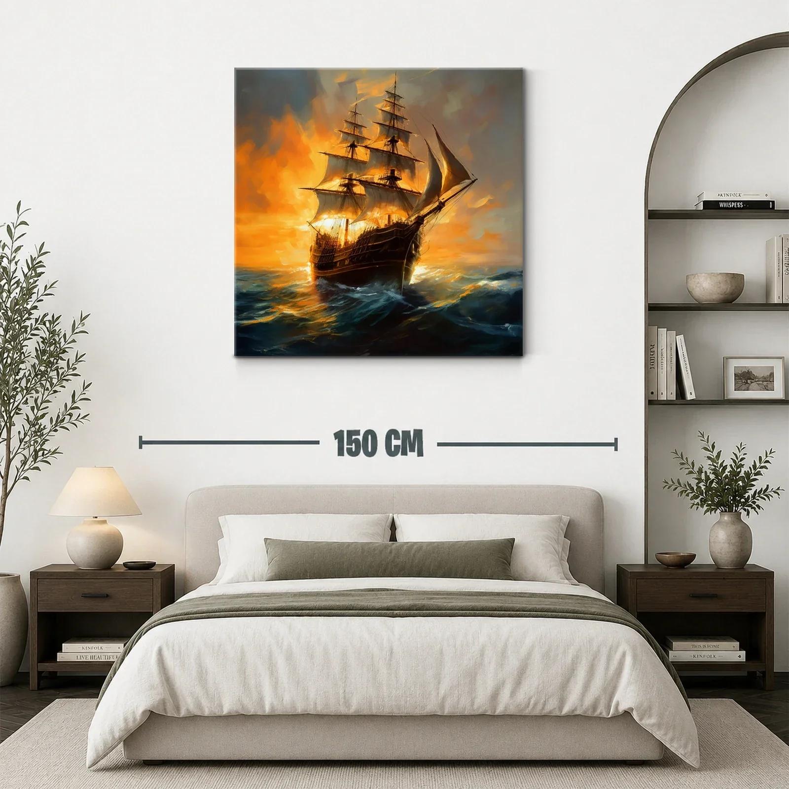 Imponente barco de vela en mar agitado al atardecer — miniatura 3